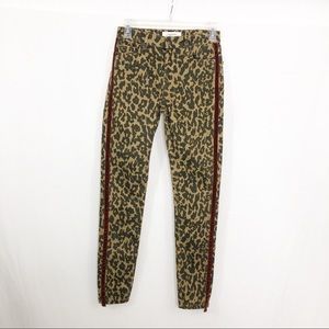 Zara Woman High Rise Leopard Cheetah Cigarette Ankle Jeans, Size 2, Brown